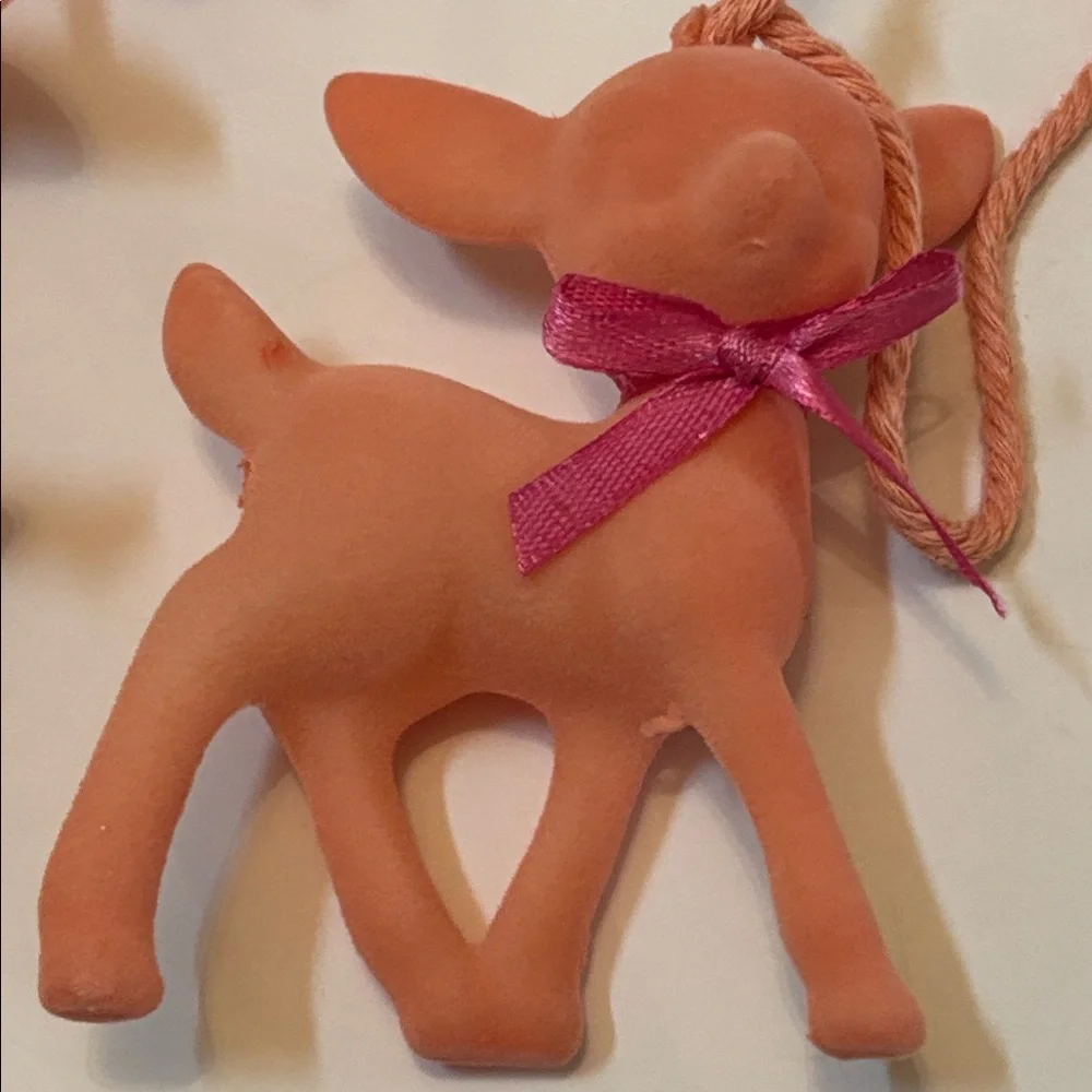 Flocked Deer Garland Peachy Pink Deer  Garlands - Set of Velvet Fawn Garland NWT